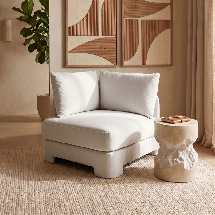 Meridian Furniture Hammond velvet upholstered stationary chair with plush fabric and modern design, featuring a comfortable, stylish seat.