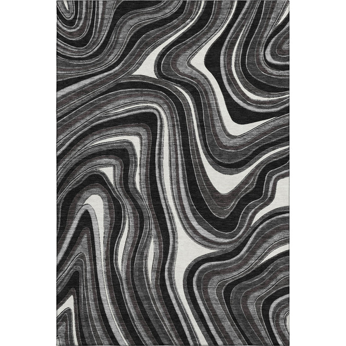 8' X 10' Marble Washable Area Rug With UV Protection - Black