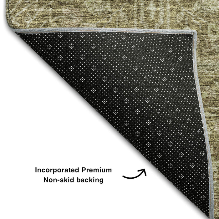 10' X 14' Floral Washable Area Rug With UV Protection (686012) - Brown / Beige
