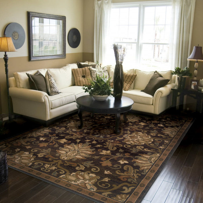10' x 13' Oriental Power Loom Stain Resistant Area Rug - Brown Beige Blue And Red