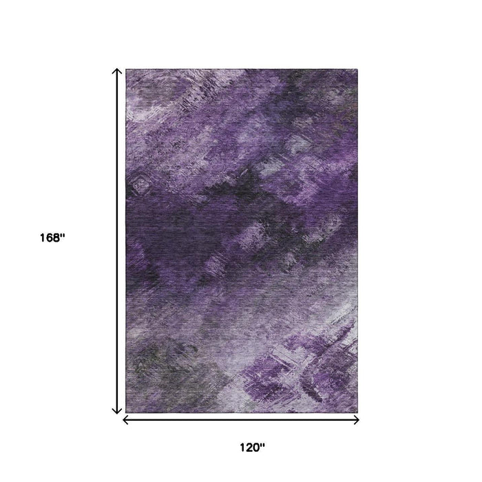 10' X 14' Abstract Washable Area Rug With UV Protection (650524) - Purple / Gray / Ivory