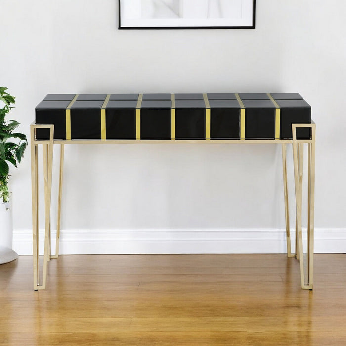 Mirrored Glass Console Table - Black And Gold