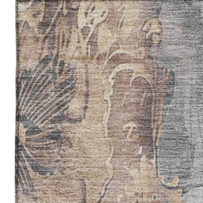 10' X 14' Floral Washable Area Rug With UV Protection (706319) - Gray / Beige