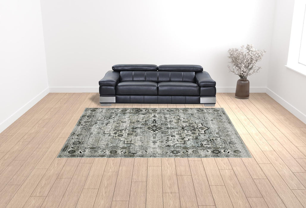 10' x 13' Oriental Power Loom Stain Resistant Area Rug - Ivory Gray Charcoal Blue And Taupe