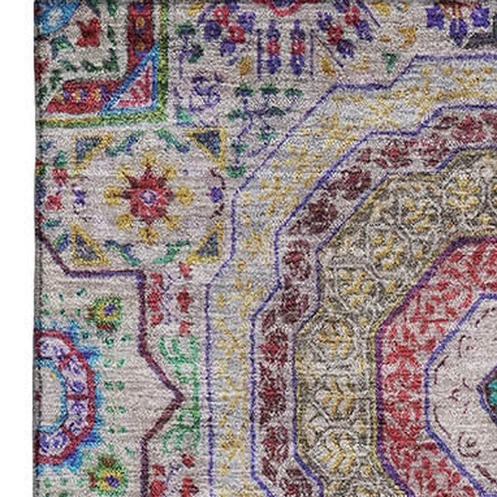 10' X 14' Medallion Washable Area Rug With UV Protection (708229) - Purple / Teal / Red