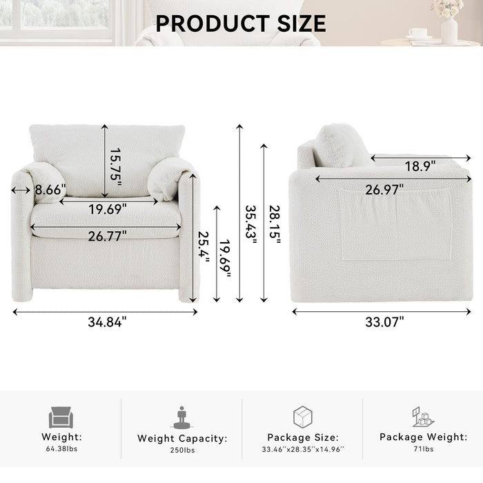 Giga ivory white fixed modern accent arm chair with plush chenille upholstery and high resilience cushion for comfortable seating.
