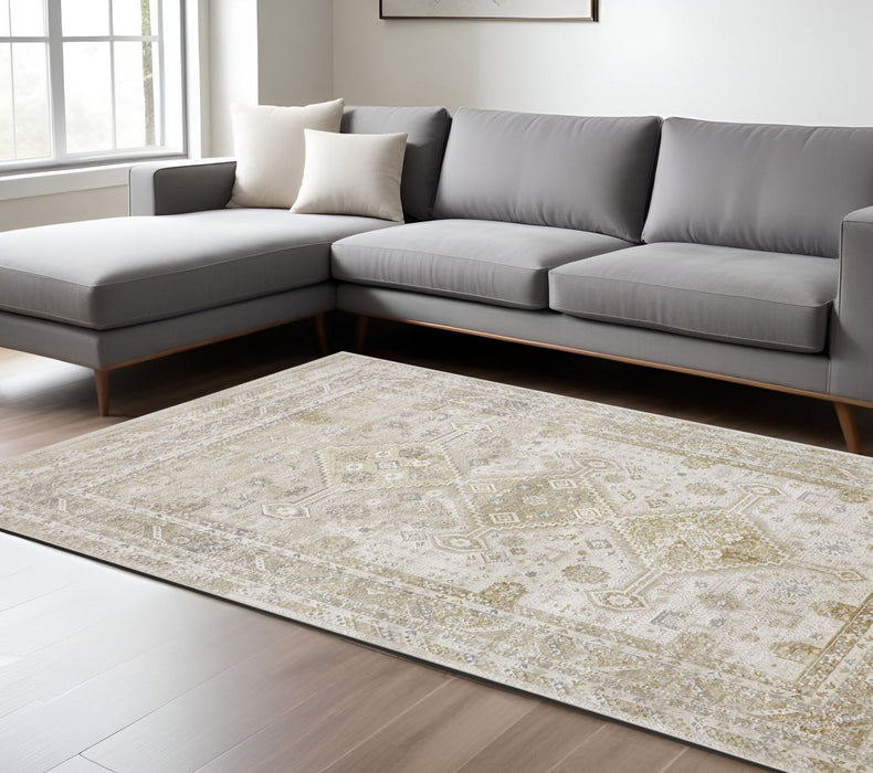 8' x 10' Floral Area Rug - Gold And Ivory