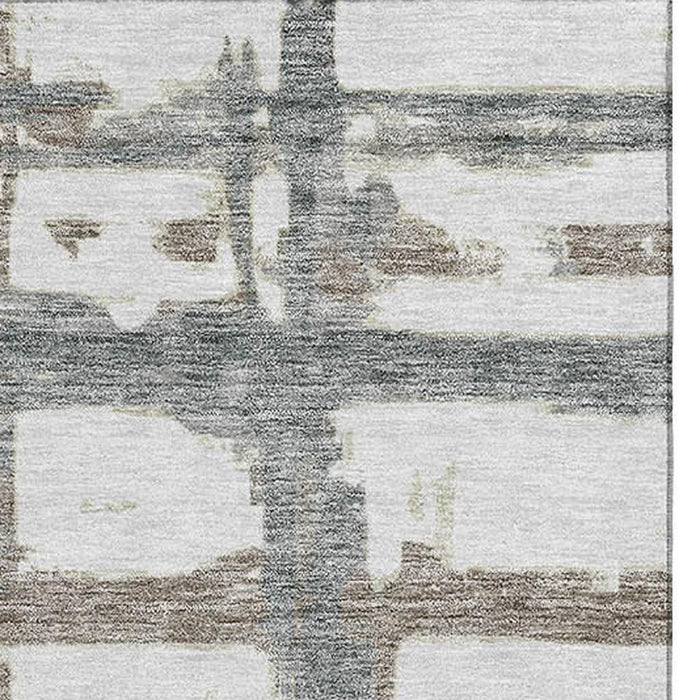 8' X 10' Striped Washable Area Rug With UV Protection - Silver And Gray