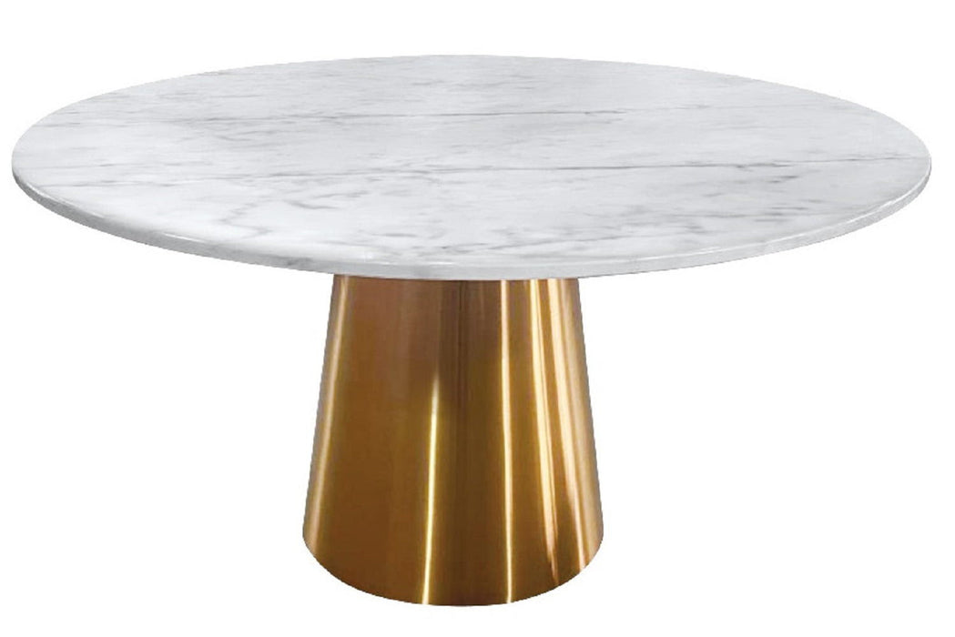 54" Marble And Metal Pedestal Base Round Top Dining Room Table - Gray / White