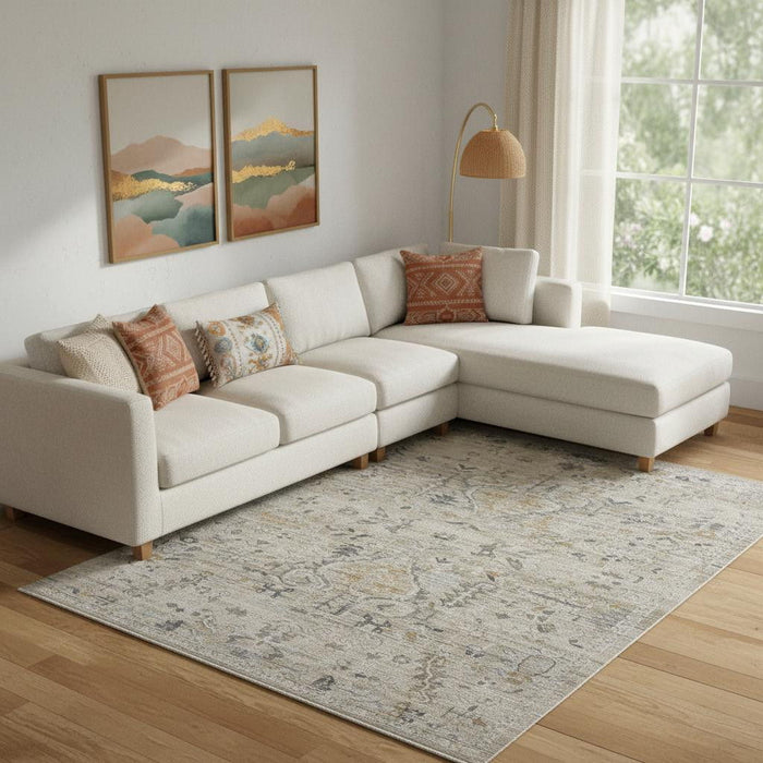10' X 14' Floral Distressed Area Rug With Fringe (546448) - Ivory / Black / Taupe