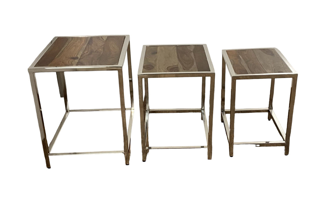 Solid Wood Nested Tables (Set of 3) - Silver And Brown
