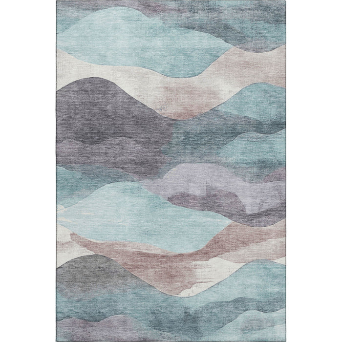 10' X 14' Abstract Washable Area Rug With UV Protection (709642) - Teal / Beige / Ivory