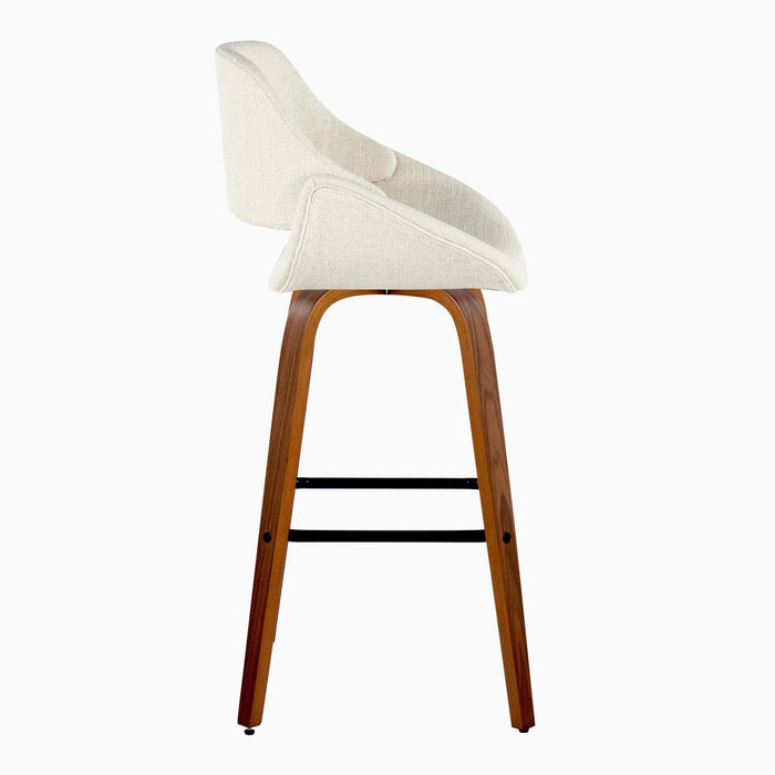 Fabrizzi - 30" Fixed-Height Barstool With Swivel And Square Black Metal Footrest (Set of 2) - Walnut Wood