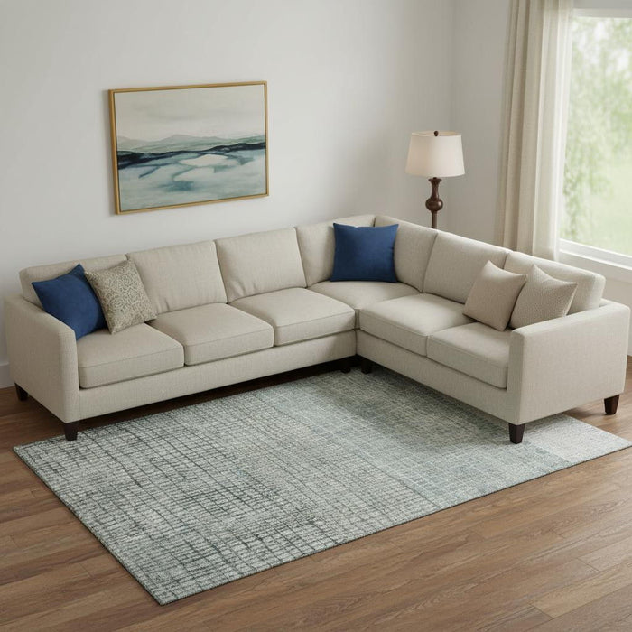 10' X 14' Geometric Washable Area Rug With UV Protection (705005) - Aqua / Ivory / Gray