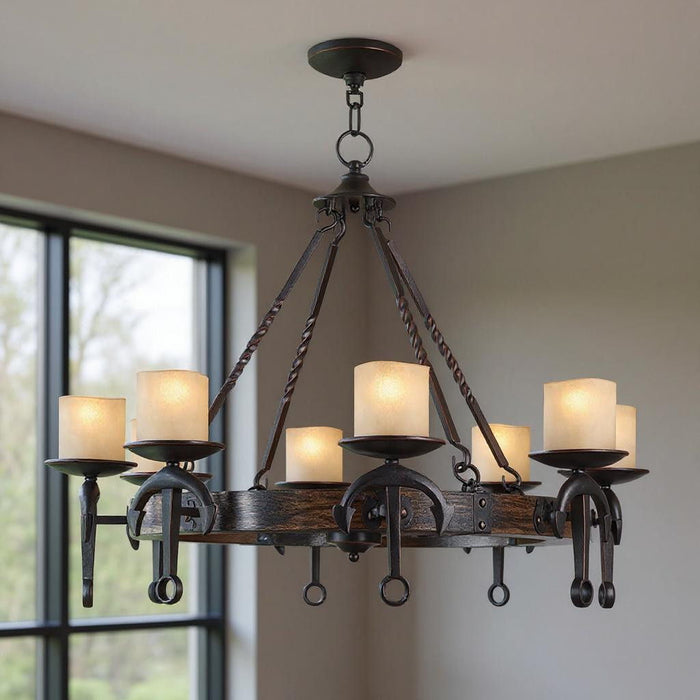 Eight Light Resin Dimmable Chandelier With Shades - Bronze / Cream