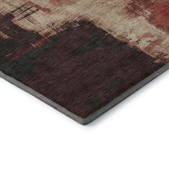 10' X 14' Abstract Washable Area Rug With UV Protection (693042) - Brick Red / Mauve / Beige