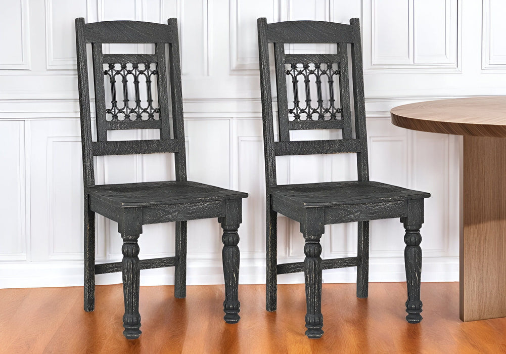 Wood Slat Back Dining Side Chairs (Set of 2) - Black