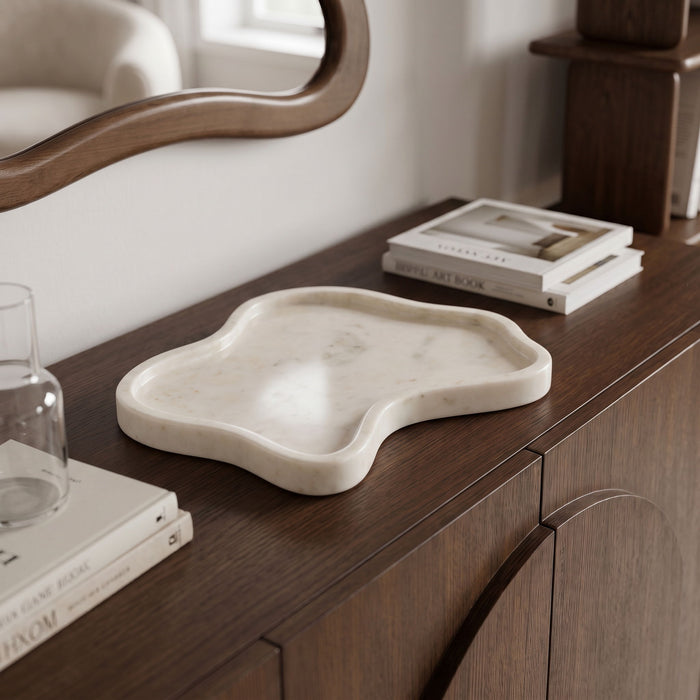 Marble tray from Meridian Furniture's Alvar collection, featuring a sleek, genuine marble surface and modern tray design.