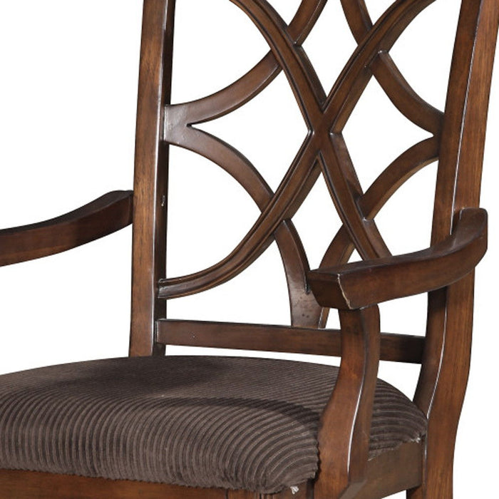 Upholstered Microfiber And Solid Wood Open Back Dining Arm Chairs (Set of 2) - Brown
