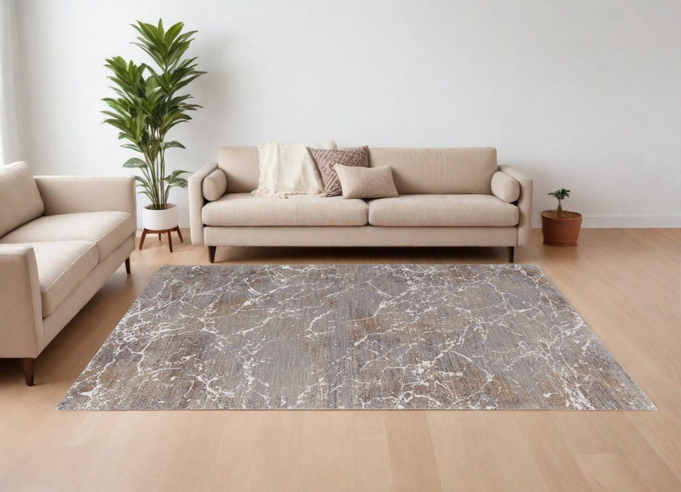 10' x 13' Abstract Power Loom Area Rug - Ivory Brown And Taupe