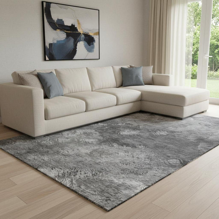 10' X 14' Abstract Washable Area Rug With UV Protection (650518) - Gray / Silver / Black