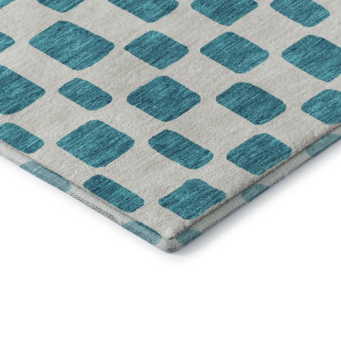10' X 14' Geometric Washable Area Rug With UV Protection (669324) - Teal / Ivory