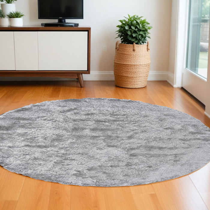 8' Round Shag Tufted Handmade Area Rug - Gray And Silver