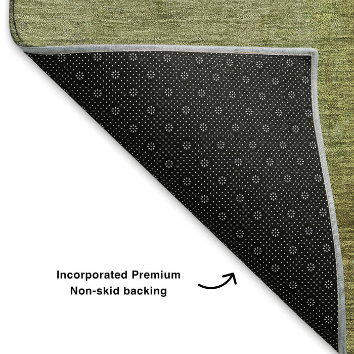 10' X 14' Abstract Washable Area Rug With UV Protection (699812) - Olive Green / Beige