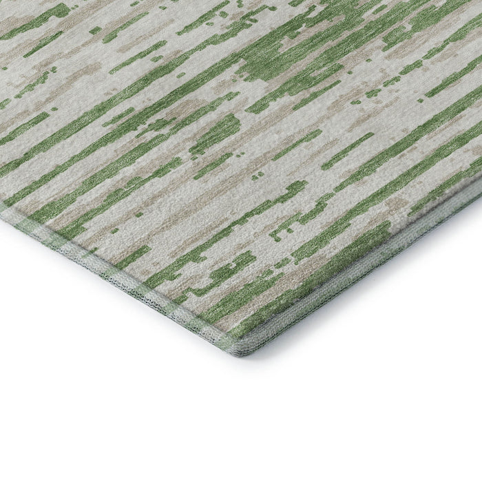 10' X 14' Striped Washable Area Rug With UV Protection (670561) - Green / Ivory