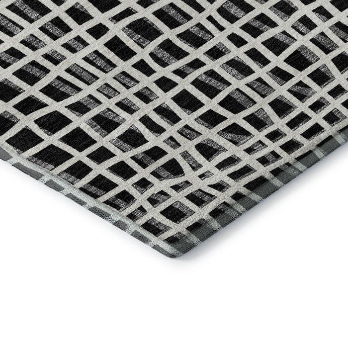 10' X 14' Striped Washable Area Rug Polyester With UV Protection - Black / Ivory