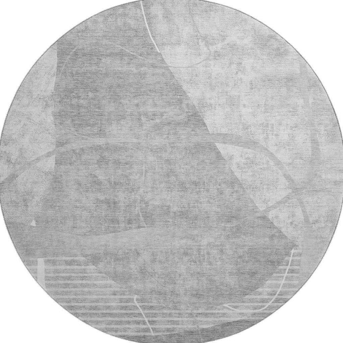 8' Abstract Geometric Washable Round Rug With UV Protection - Gray / Silver