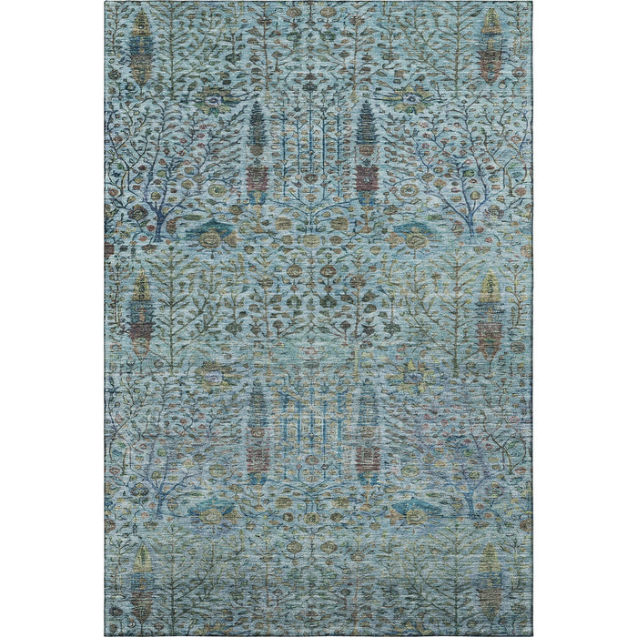 10' X 14' Floral Vines Washable Area Rug With UV Protection (716623) - Teal / Pale Aqua