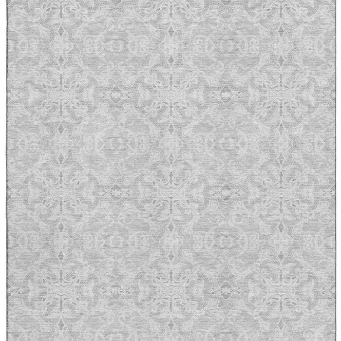 10' X 14' Medallion Washable Area Rug Polyester With UV Protection - Silver And Gray