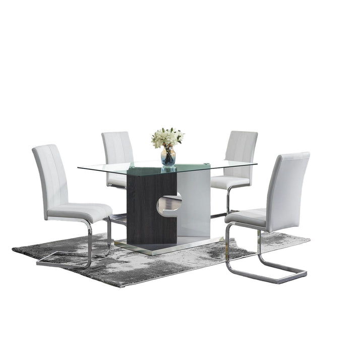36" Glass And Stainless Steel Double Pedestal Base Dining Table - Gray