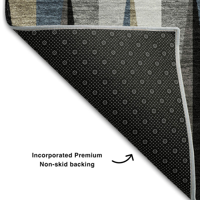 10' X 14' Geometric Washable Area Rug With UV Protection (679402) - Black / Beige / Ivory