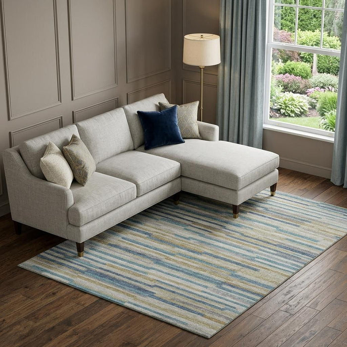 10' X 14' Abstract Washable Area Rug With UV Protection (644922) - Blue / Ivory / Gold