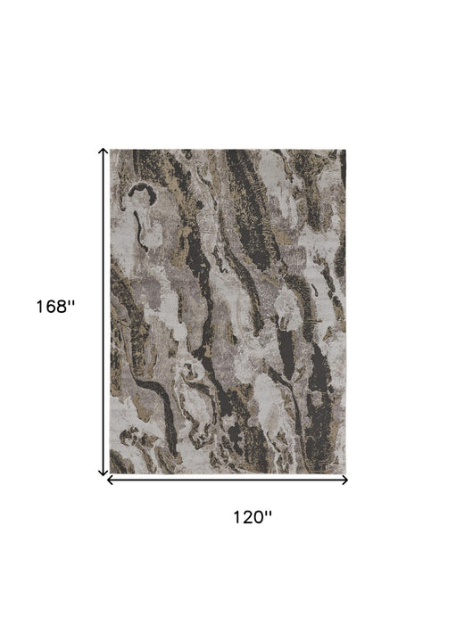 10' x 14' Abstract Power Loom Distressed Area Rug - Brown And Ivory