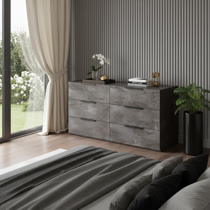 Faux Marble Solid Six Drawer Double Dresser - Gray