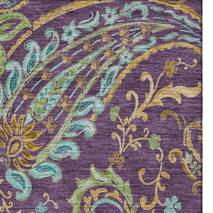 8' X 10' Paisley Washable Area Rug With UV Protection (647996) - Purple / Green / Blue