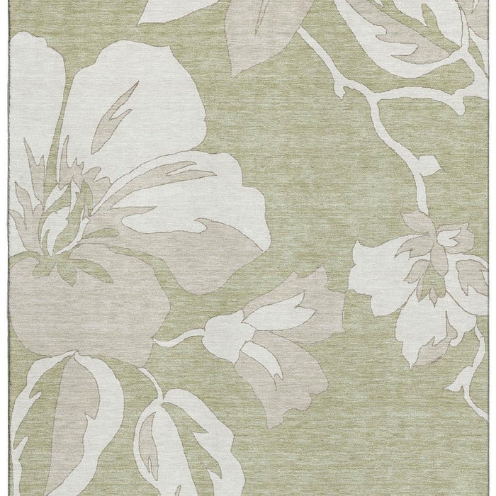 10' X 14' Floral Washable Area Rug With UV Protection (667963) - Artichoke Green / Ivory