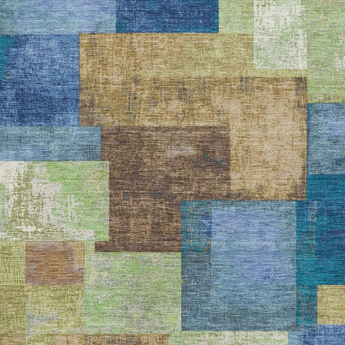 10' X 14' Geometric Washable Area Rug With UV Protection (709798) - Blue / Green / Beige