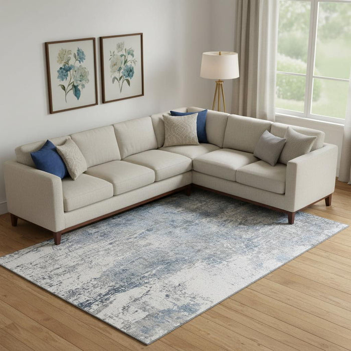 10' X 14' Abstract Washable Area Rug With UV Protection (700685) - Blue / Ivory