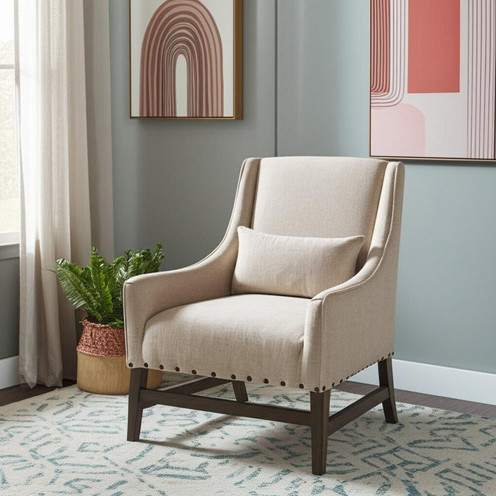 Solid Wood Arm Chair - Cream / Brown