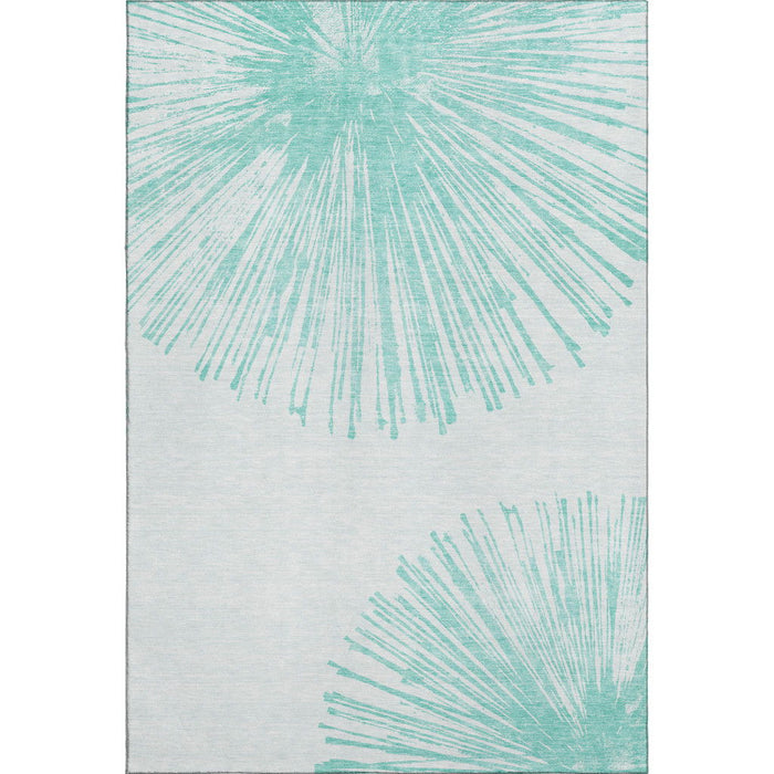 10' X 14' Abstract Washable Area Rug With UV Protection (653560) - Teal / Ivory