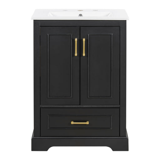 Giga bathroom vanity with sink, one divided drawer, two soft-close doors, and double shelves in a modern design.