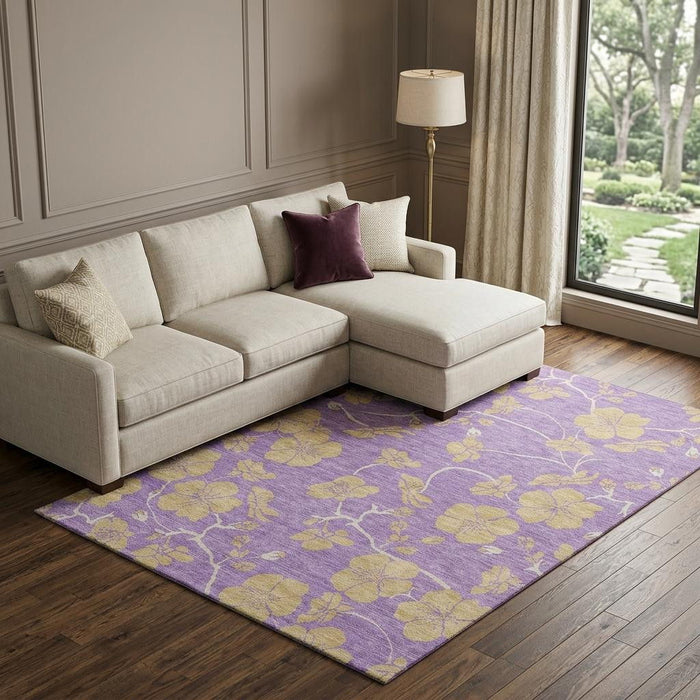10' X 14' Floral Washable Area Rug With UV Protection (681197) - Purple / Gold