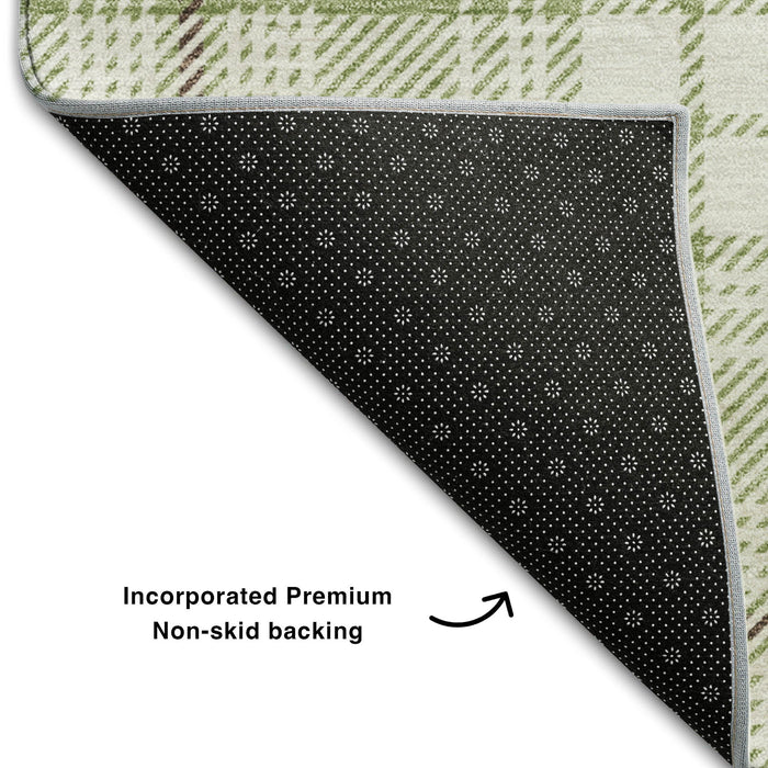 10' X 14' Plaid Washable Area Rug With UV Protection (678203) - Artichoke Green / Ivory