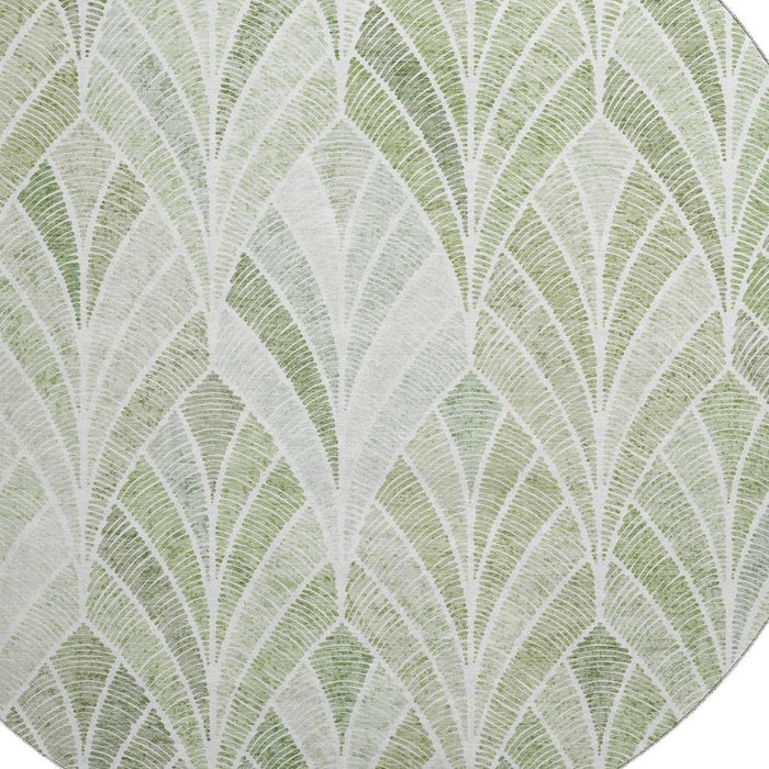 8' Geometric Washable Round Rug With UV Protection (667620) - Sage / Ivory