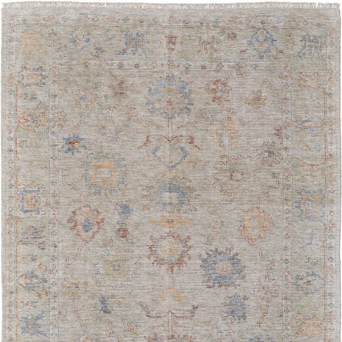 10' X 14' Floral Hand Woven Distressed Area Rug With Fringe - Tan