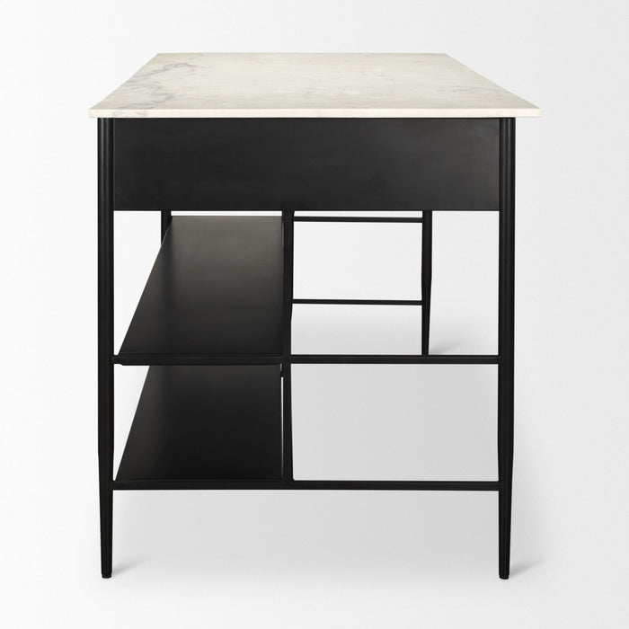 Marble Kitchen Island With Storage - White / Black